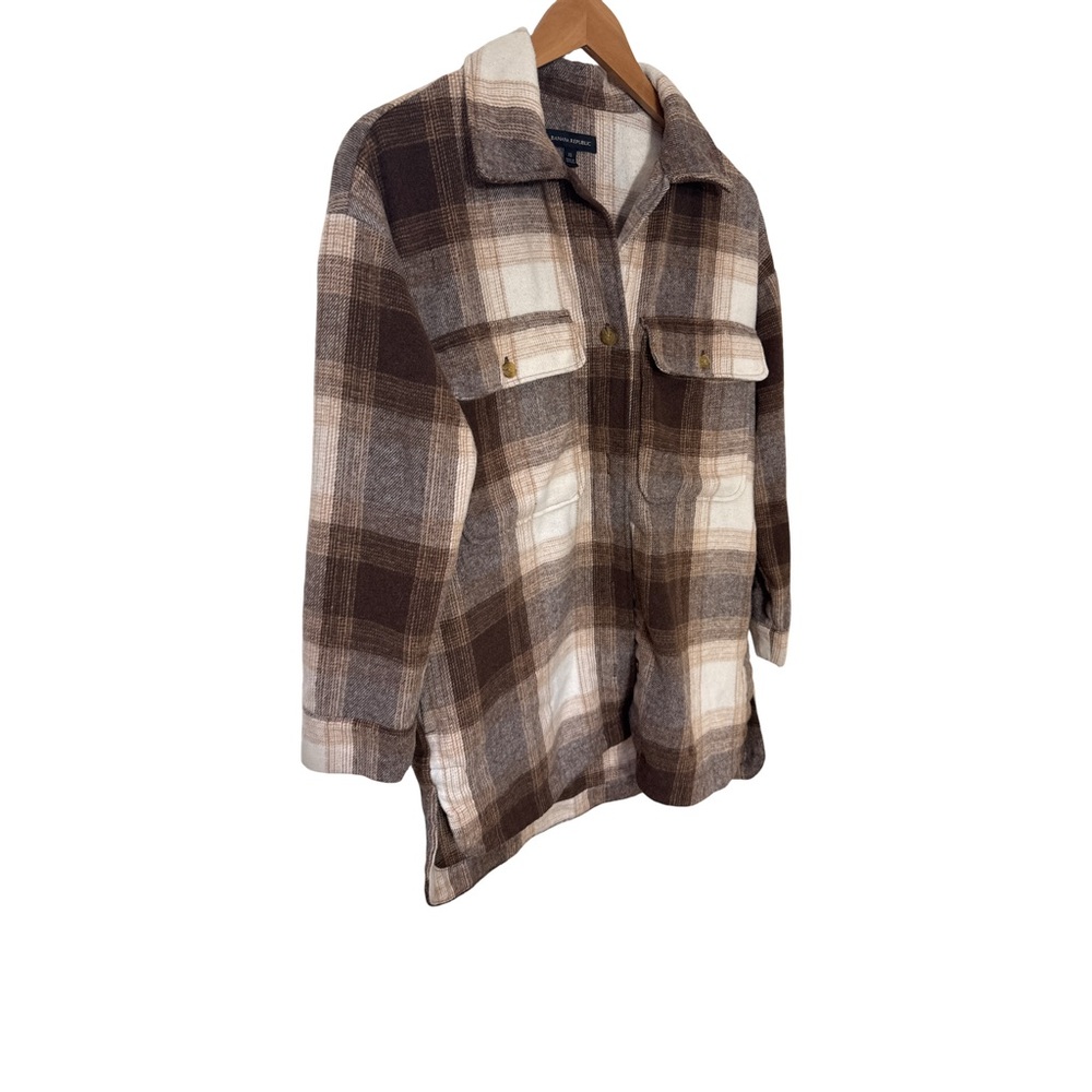Banana Republic Women's Plaid Shacket  - Brown and Cream Size XS - Picture 3 of 8